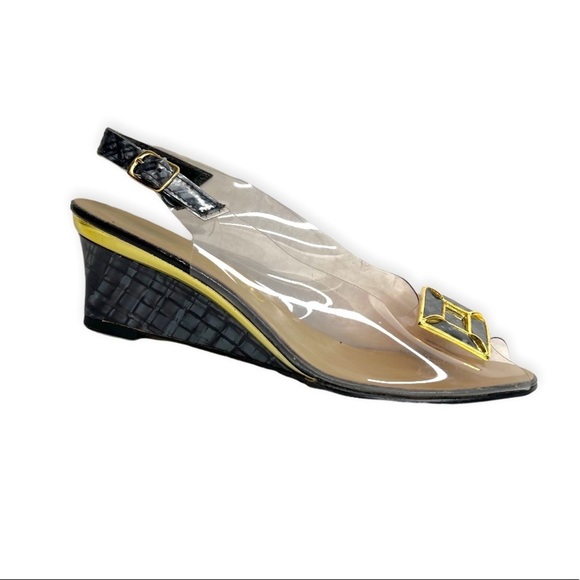 California Magdesians Clear Transparent Enamel Like Wedge Heel Sling Back Y2K - Picture 1 of 13
